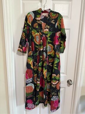 Black Floral Maxi Dress with Colorful Botanical Print